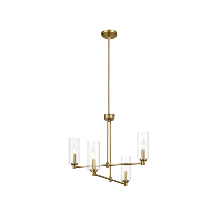 Pendant Chandelier With Clear Ribbed Glass Satin Brass Four Lights - okeli lights