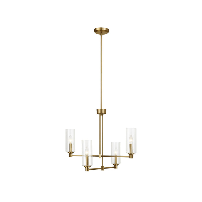 Pendant Chandelier With Clear Ribbed Glass Satin Brass Four Lights - okeli lights