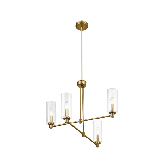 Pendant Chandelier With Clear Ribbed Glass Satin Brass Four Lights - okeli lights
