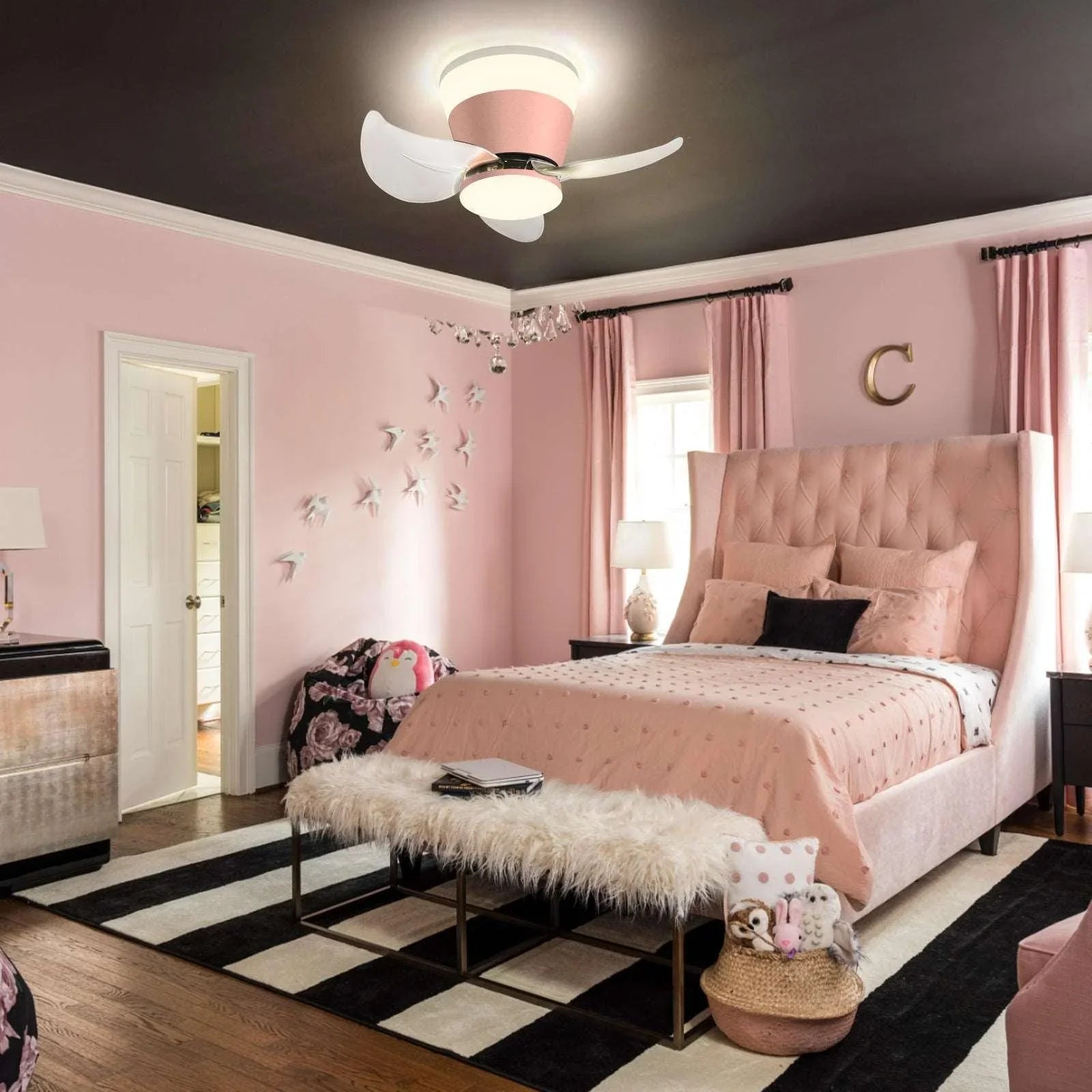 OKELI Modern Small Ceiling Fan with Light APP Control Ceiling Fan Pink - okeli lights