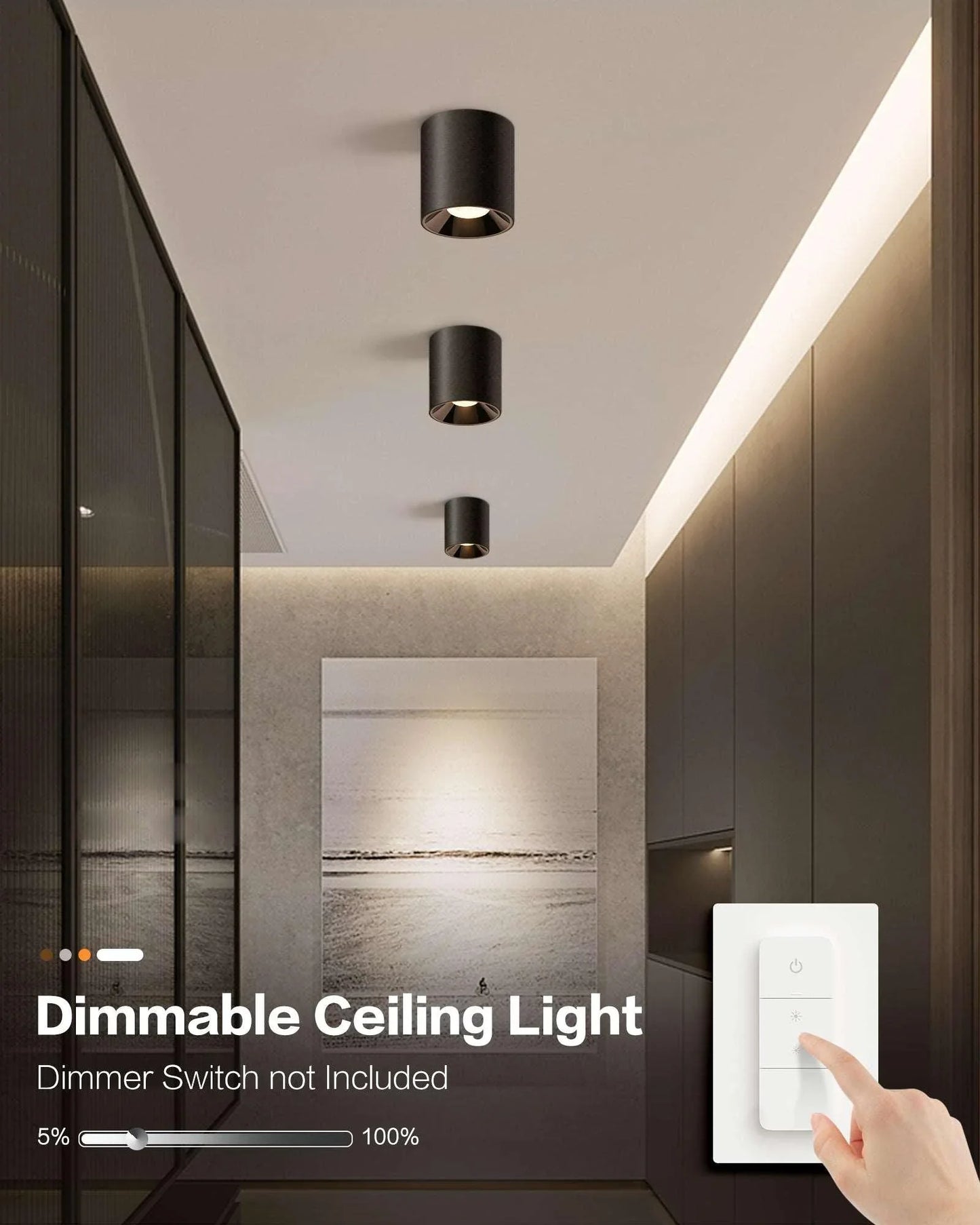 OKELI Flush Mount Matte Black Cylinder Down Ceiling Spotlight Modern Dimmable LED 1-Pack - okeli lights