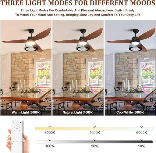 Farmhouse Ceiling Fan with Lights Dimmable Hunter Industrial Cage Rustic Barnwood Blades - okeli lights