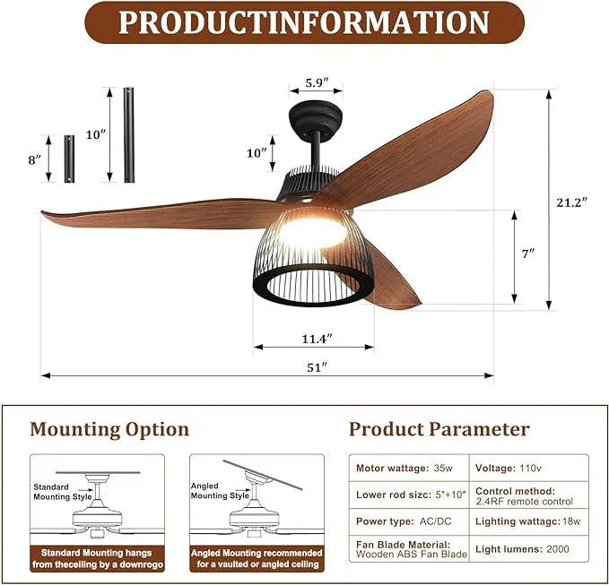 Farmhouse Ceiling Fan with Lights Dimmable Hunter Industrial Cage Rustic Barnwood Blades - okeli lights
