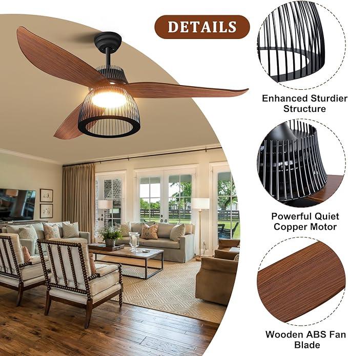 Farmhouse Ceiling Fan with Lights Dimmable Hunter Industrial Cage Rustic Barnwood Blades - okeli lights