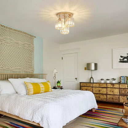 Semi Flush Mount Ceiling Light 3-Light Crystal Close to Ceiling Light Fixtures Golden - okeli lights