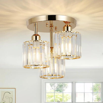 Semi Flush Mount Ceiling Light 3-Light Crystal Close to Ceiling Light Fixtures Golden - okeli lights