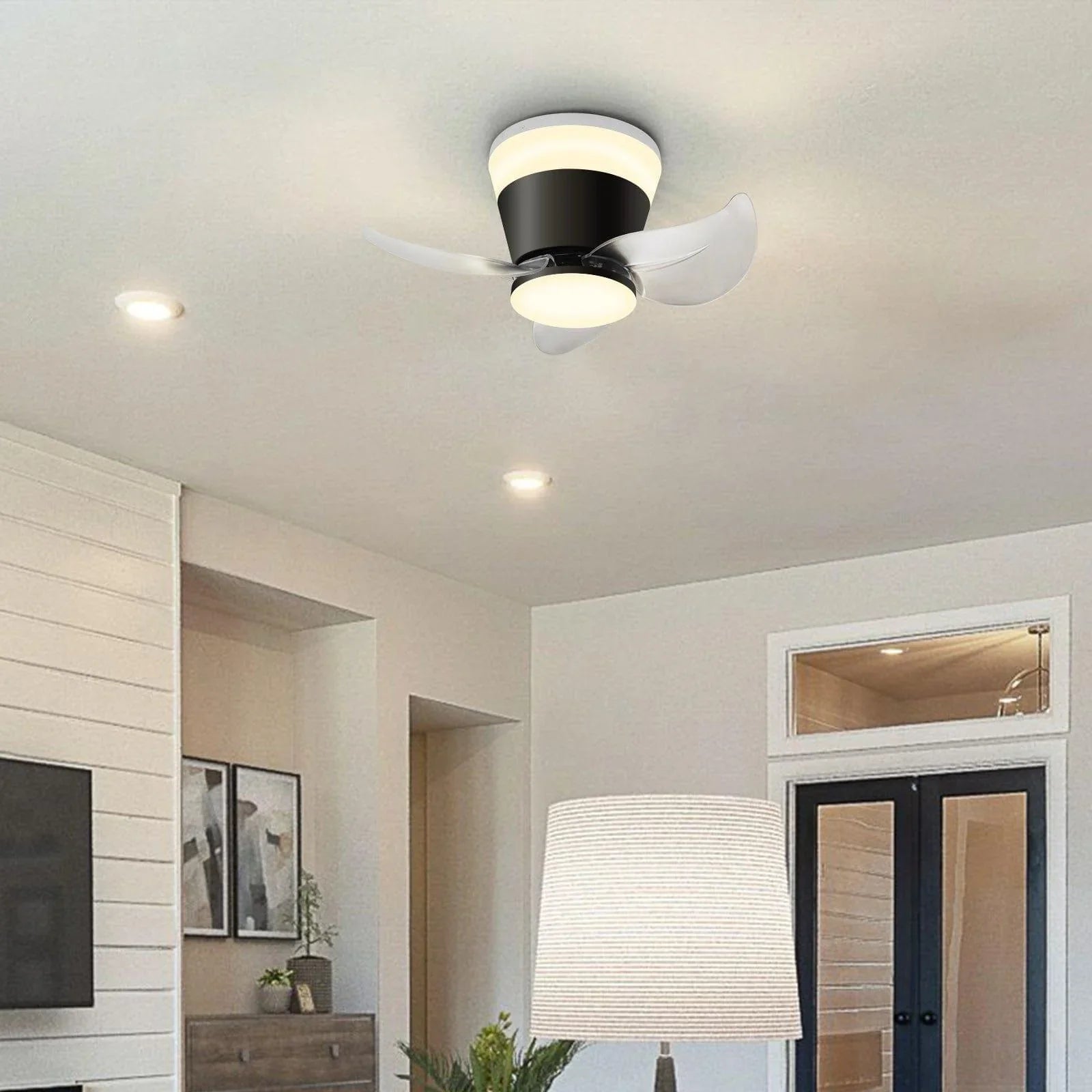 OKELI Modern Small Ceiling Fan with Light and Remote Black APP Control - okeli lights