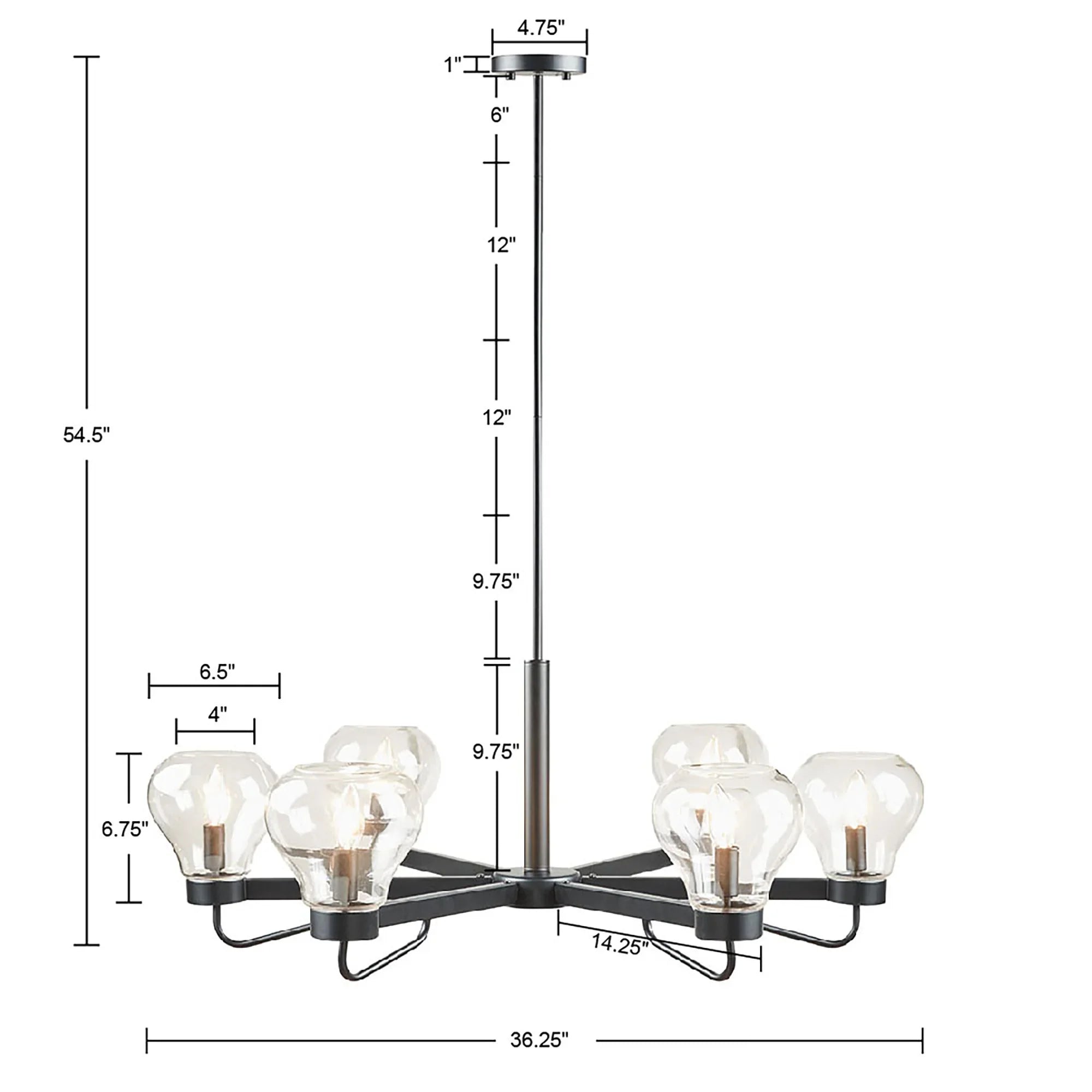 6-Light Chandelier with Bowl Shaped Glass Shades - okeli lights