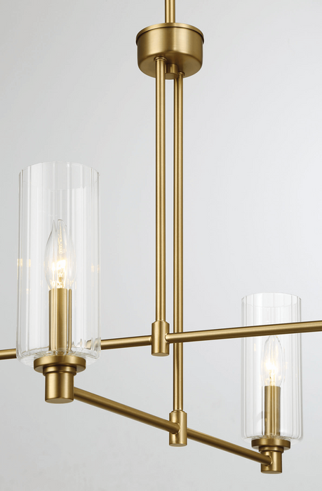 Pendant Chandelier With Clear Ribbed Glass Satin Brass Four Lights - okeli lights