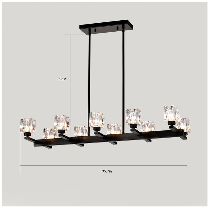 Chandelier for Dining Room, 10-Light Black Farmhouse Linear Pendant Light Fixture, Modern Crystal Hanging Lighting