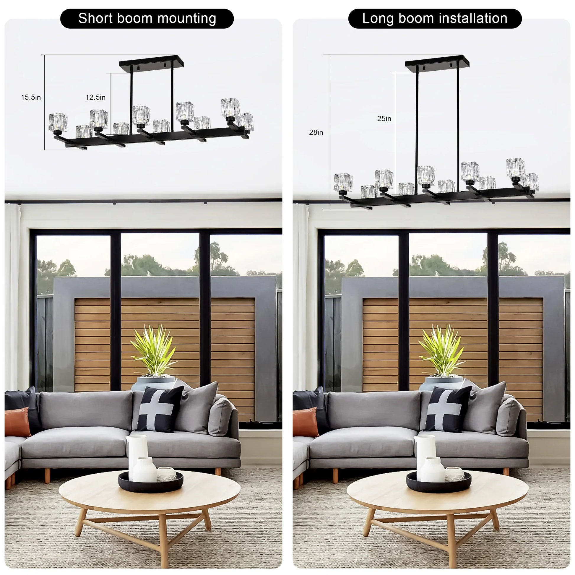 Chandelier for Dining Room, 10-Light Black Farmhouse Linear Pendant Light Fixture, Modern Crystal Hanging Lighting - okeli lights