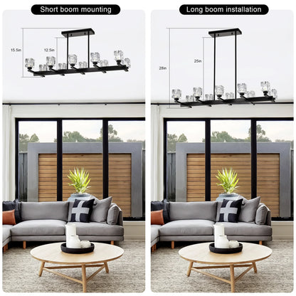 Chandelier for Dining Room, 10-Light Black Farmhouse Linear Pendant Light Fixture, Modern Crystal Hanging Lighting - okeli lights