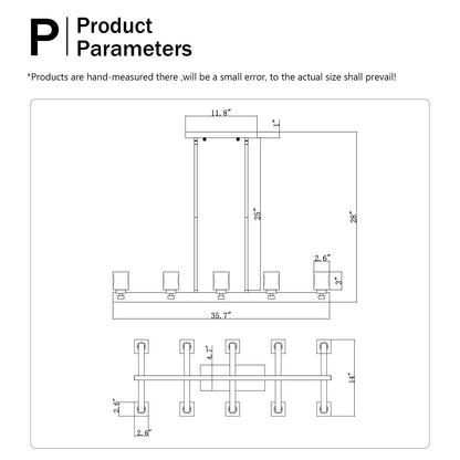 Chandelier for Dining Room, 10-Light Black Farmhouse Linear Pendant Light Fixture, Modern Crystal Hanging Lighting - okeli lights