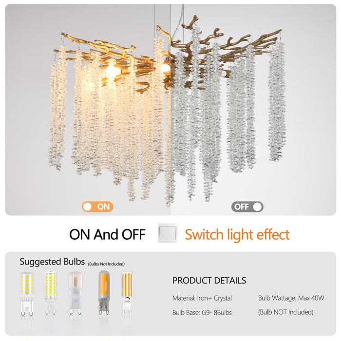 Modern Golden Chandelier with Cascading Crystal Strands High-End Decorative Lighting Fixture 24-39-inch