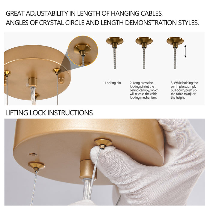 Modern Golden Chandelier with Cascading Crystal Strands High-End Decorative Lighting Fixture 24-39-inch