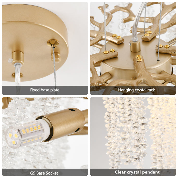 Modern Golden Chandelier with Cascading Crystal Strands High-End Decorative Lighting Fixture 24-39-inch