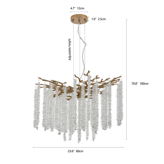 Modern Golden Chandelier with Cascading Crystal Strands High-End Decorative Lighting Fixture 24-39-inch
