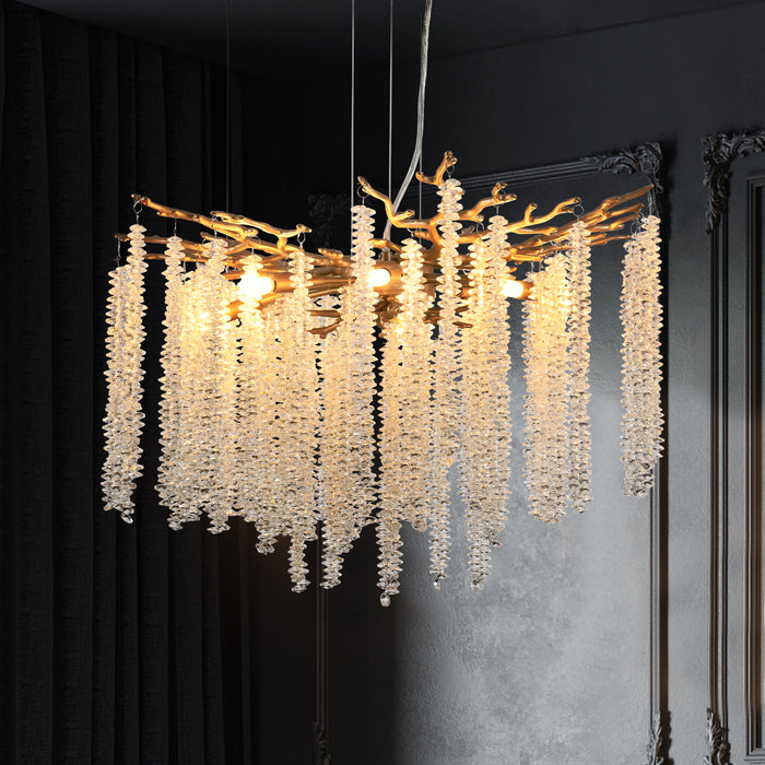 Modern Golden Chandelier with Cascading Crystal Strands High-End Decorative Lighting Fixture 24-39-inch