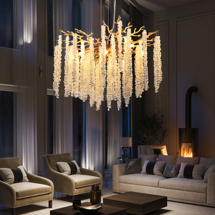 Modern Golden Chandelier with Cascading Crystal Strands High-End Decorative Lighting Fixture 24-39-inch