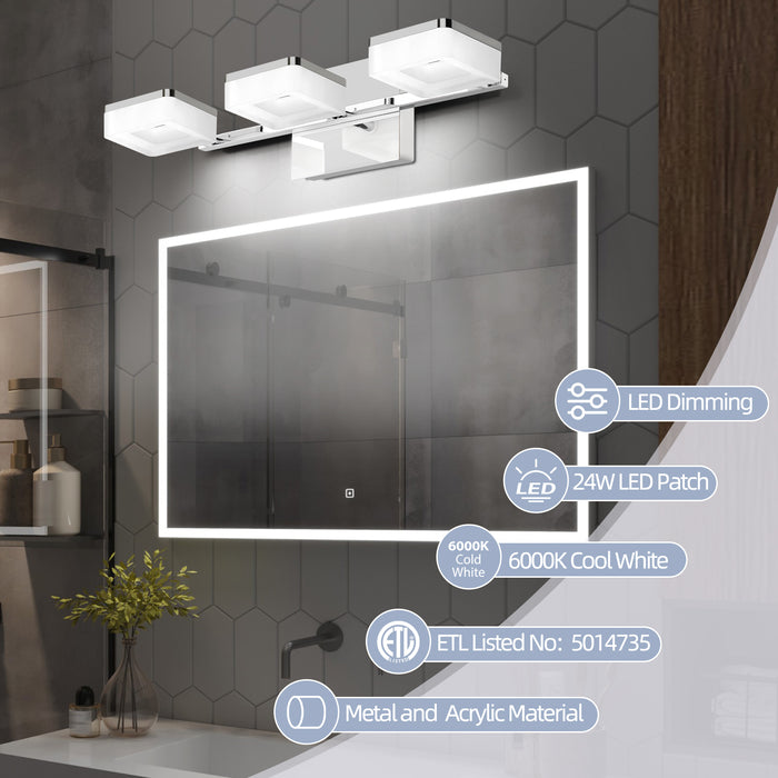 Dimmable Bathroom Vanity Light Fixtures 3-Light Chrome Bubble Crystal Modern LED