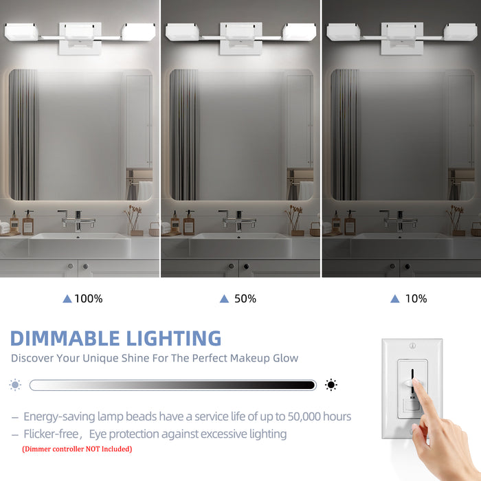 Dimmable Bathroom Vanity Light Fixtures 3-Light Chrome Bubble Crystal Modern LED