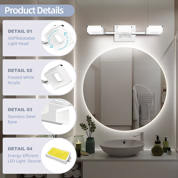 Dimmable Bathroom Vanity Light Fixtures 3-Light Chrome Bubble Crystal Modern LED
