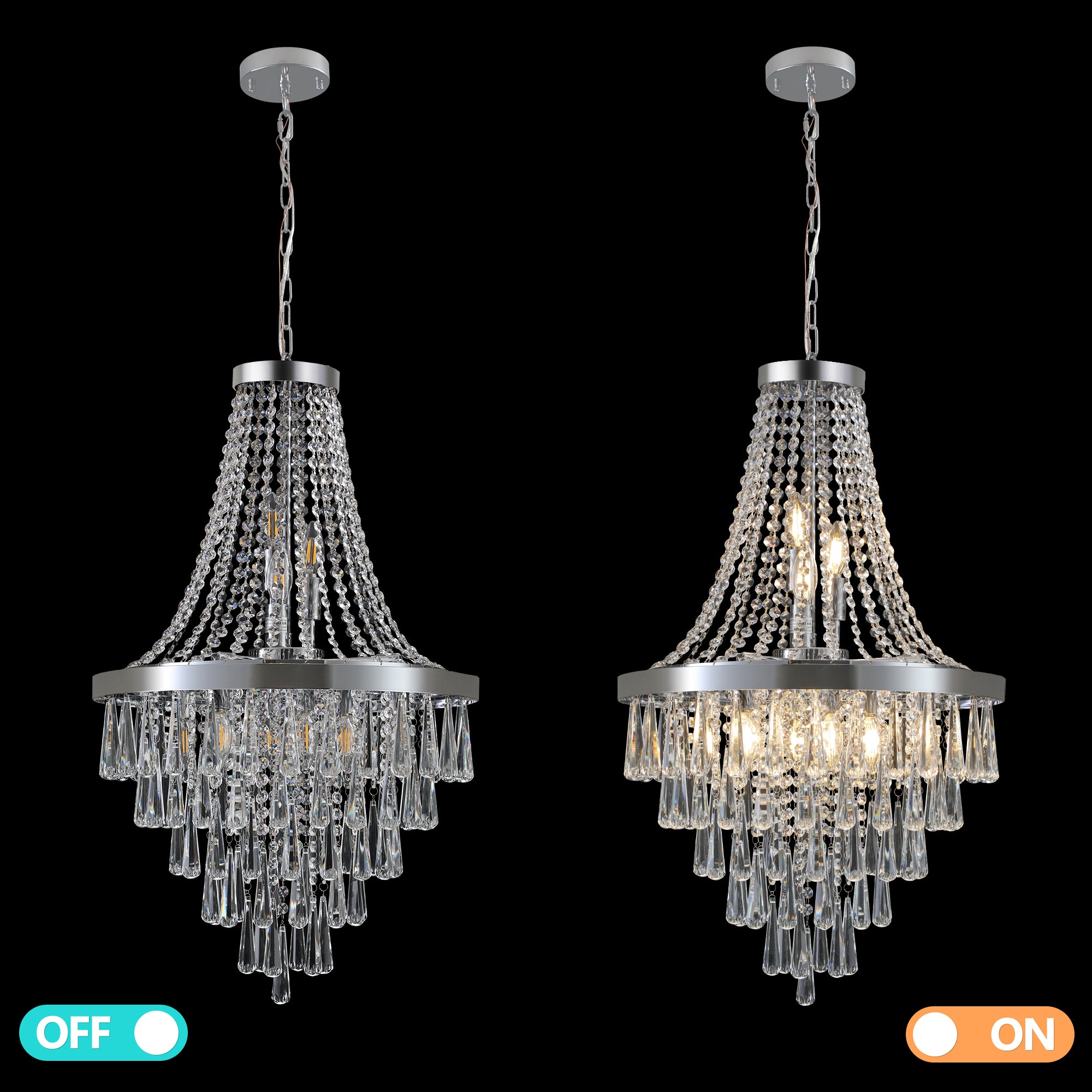 20" Chrome Crystal Chandelier with Adjustable Height Modern Ceiling Light Fixture