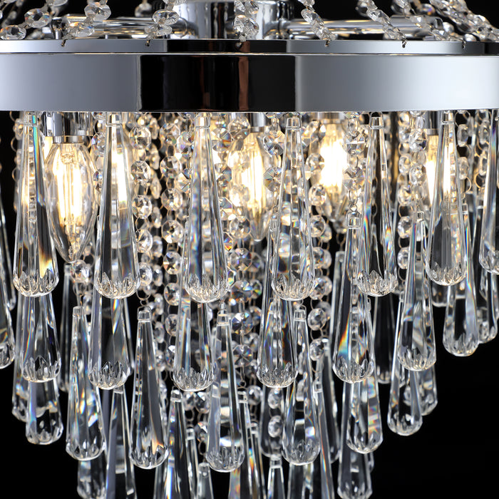 20" Chrome Crystal Chandelier with Adjustable Height Modern Ceiling Light Fixture