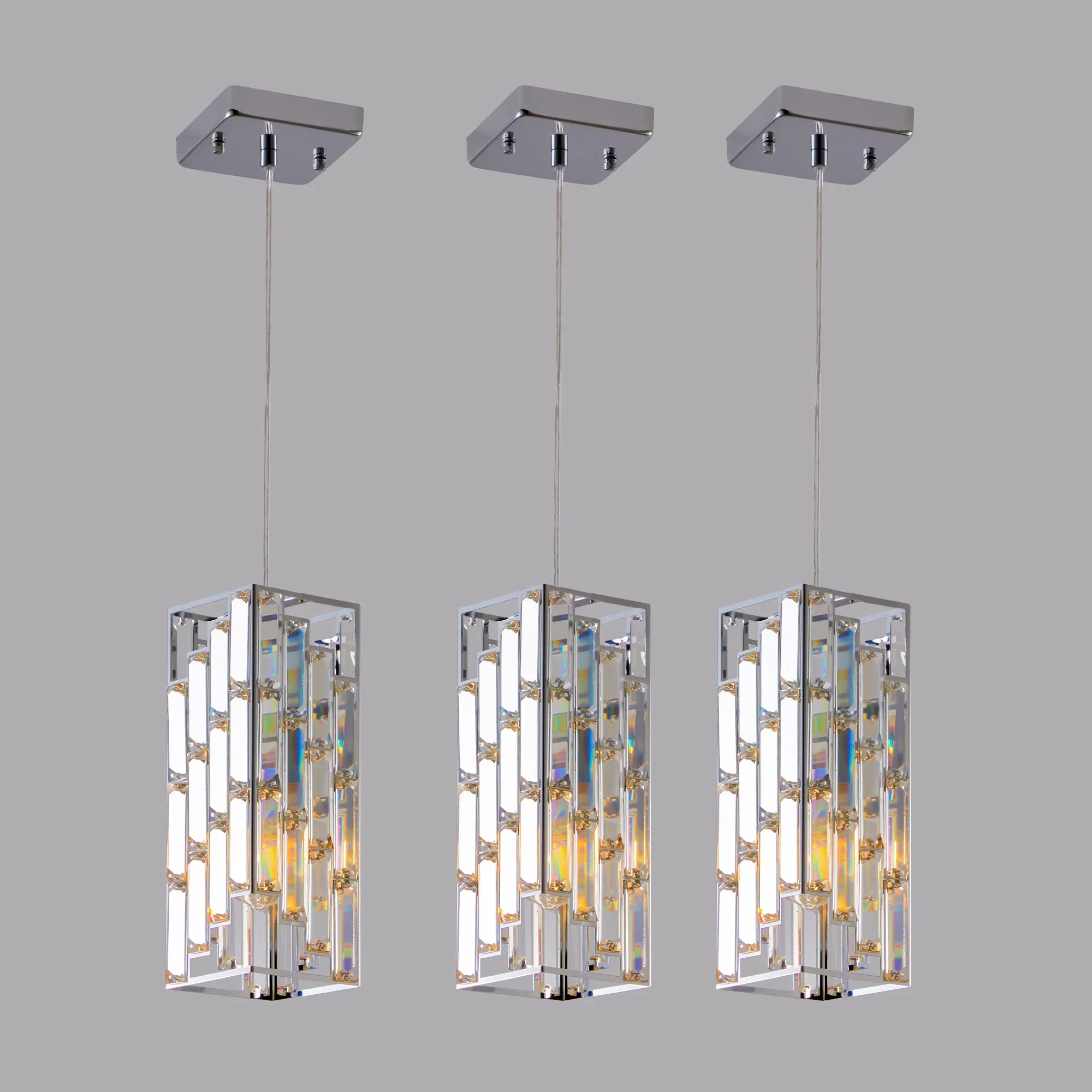 Modern Classic Crystal Pendant Light 3Pack Adjustable Hanging Ceiling Lamp with Crystal Prism Design - okeli lights