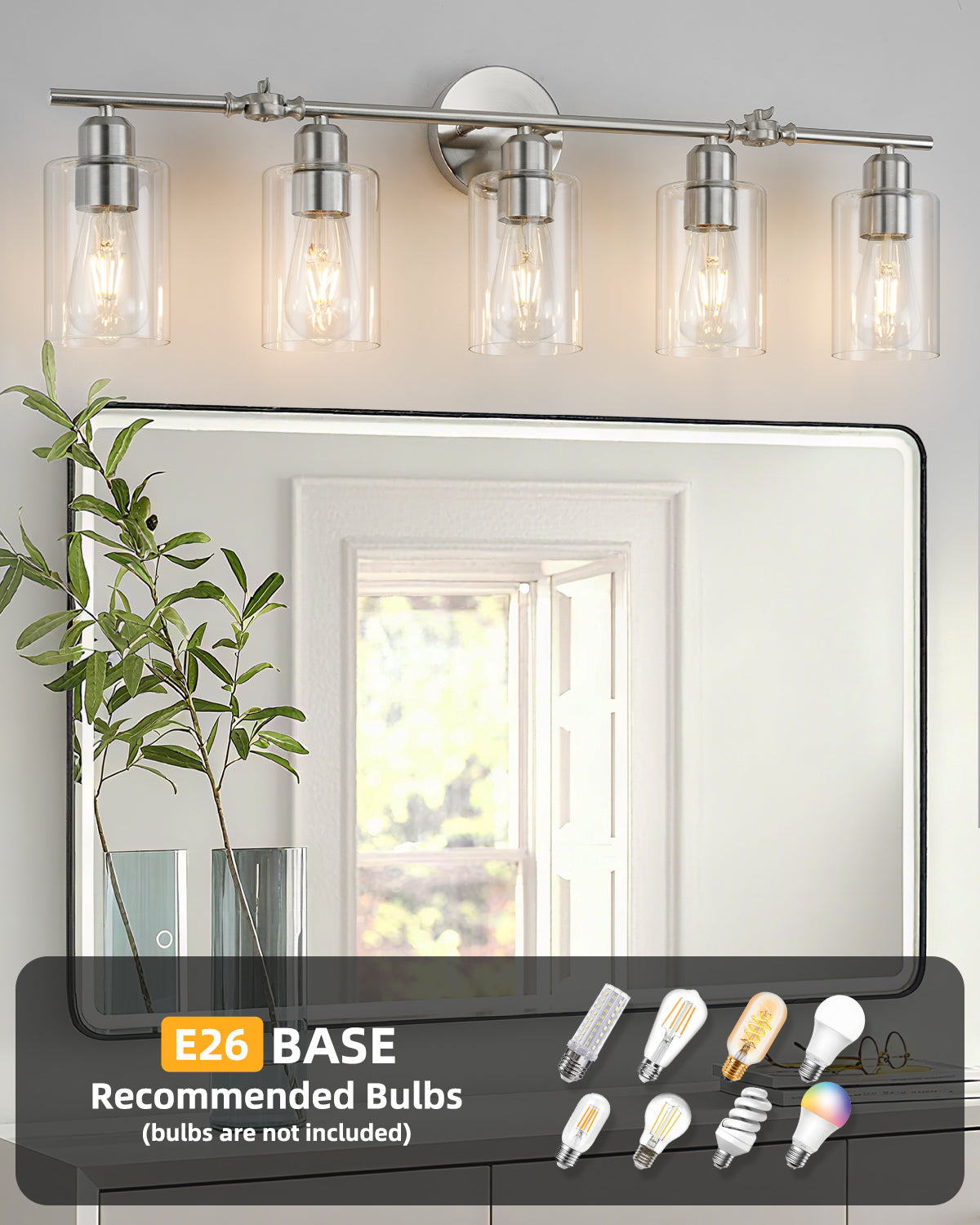 Bathroom Light Vanity Fixtures Over Mirror with Clear Glass Shade Wall Sconce Light E26 Base UL Listed