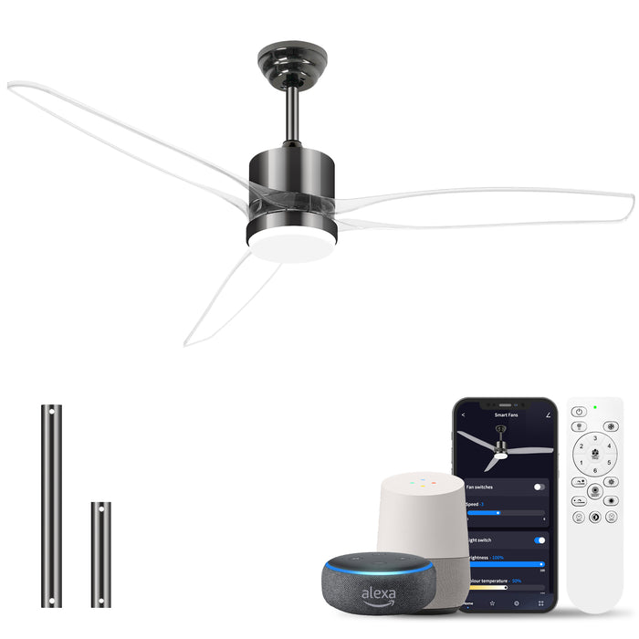 OKELI Clear Fan Blades Ceiling Fan with Light, 52 Inch Brushed Nickel Gold Black Transparent Ceiling Fans 3 Reversible Blade