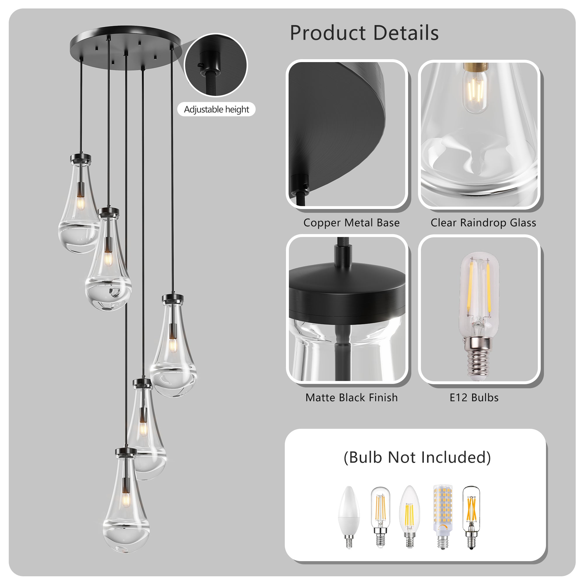 5-7-Light Cluster Large Pendant Lights High Ceiling Chandeliers Adjustable