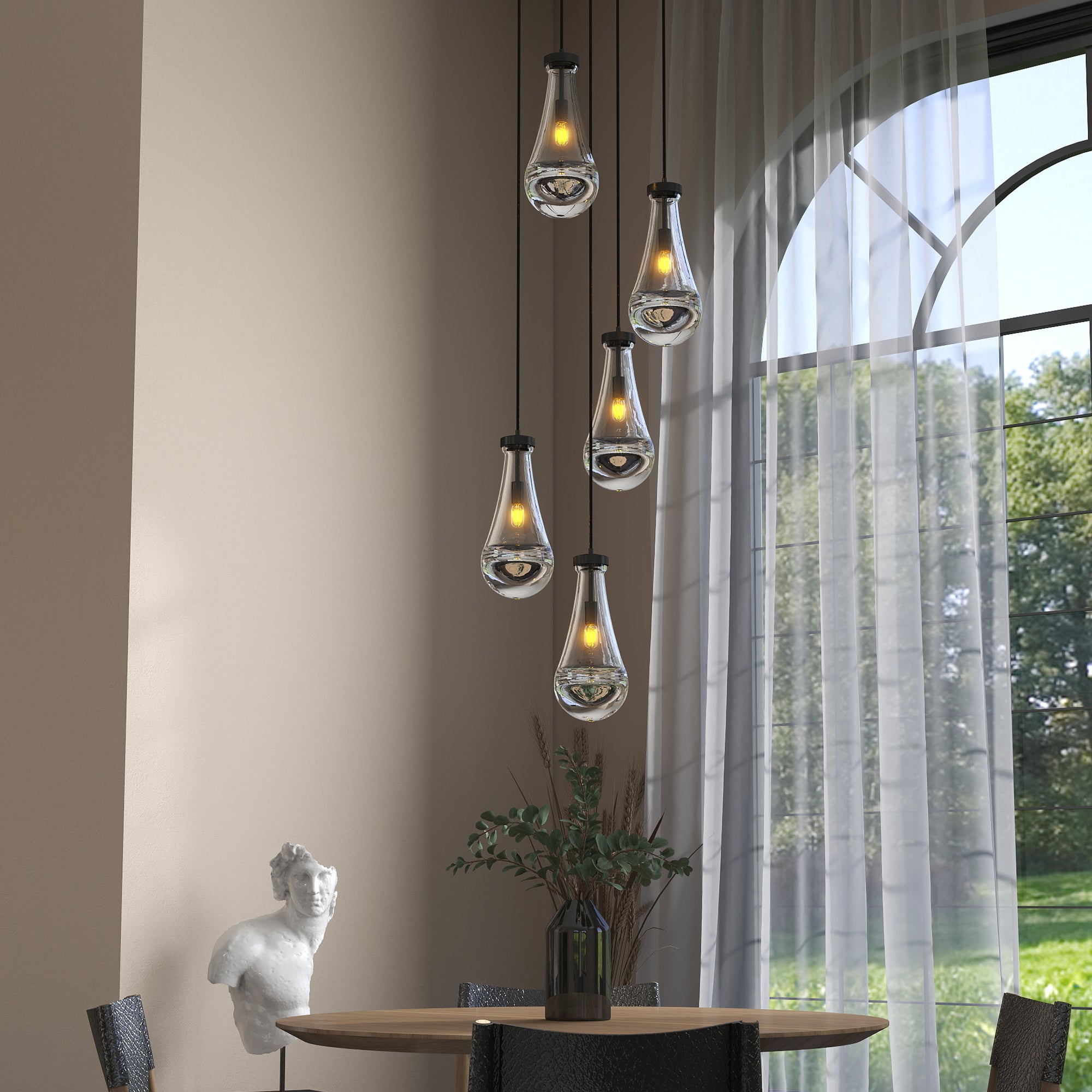 5-7-Light Cluster Large Pendant Lights High Ceiling Chandeliers Adjustable