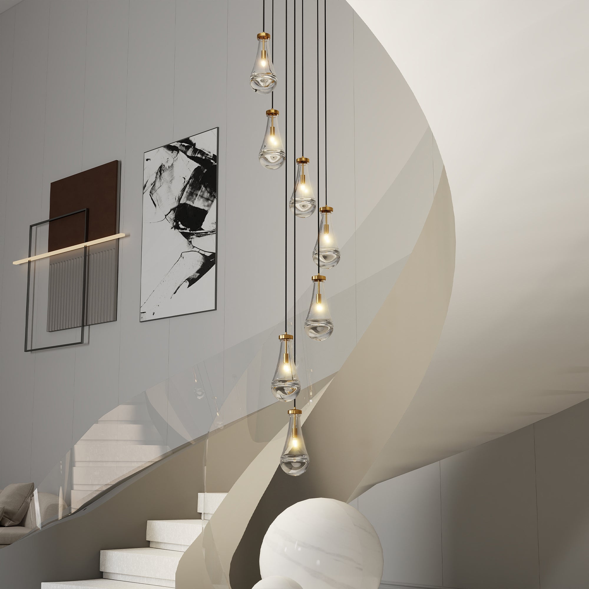 5-7-Light Cluster Large Pendant Lights High Ceiling Chandeliers Adjustable