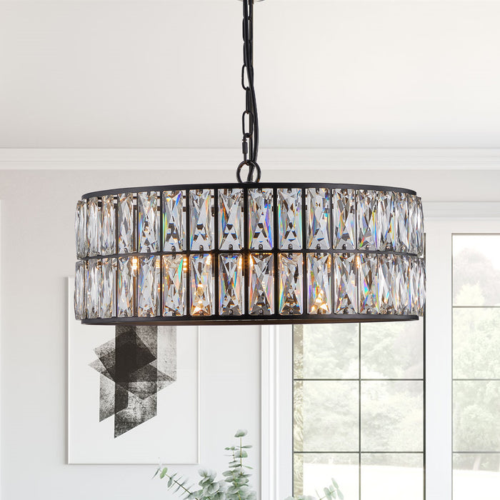 Modern Crystal Drum Chandelier Fixture with Metal Frame Large Contemporary Luxury Ceiling Lighting