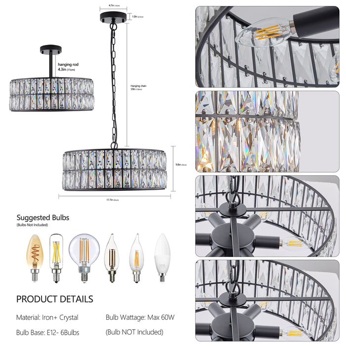 Modern Crystal Drum Chandelier Fixture with Metal Frame Large Contemporary Luxury Ceiling Lighting
