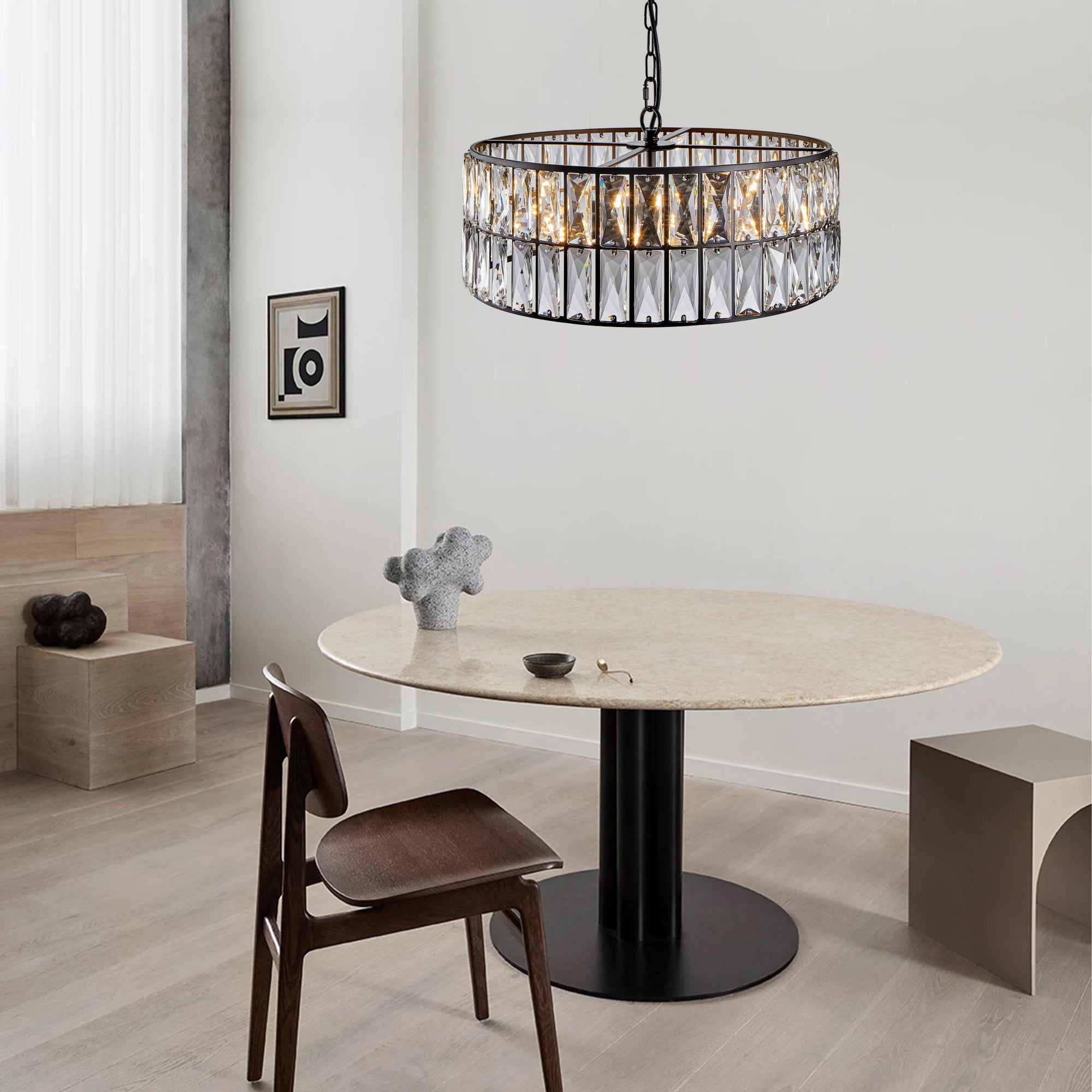 Modern Crystal Drum Chandelier Fixture with Metal Frame Large Contemporary Luxury Ceiling Lighting