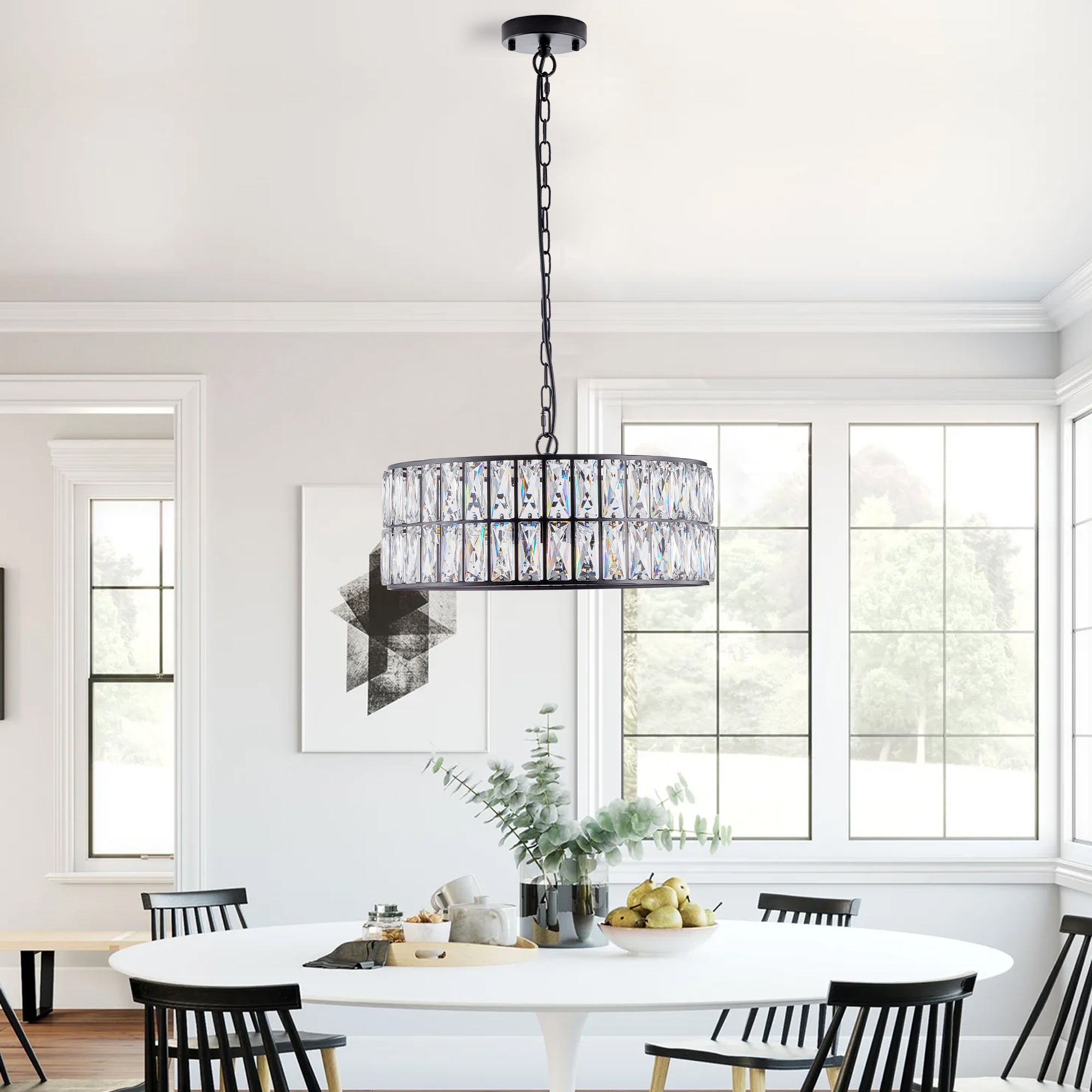 Modern Crystal Drum Chandelier Fixture with Metal Frame Large Contemporary Luxury Ceiling Lighting