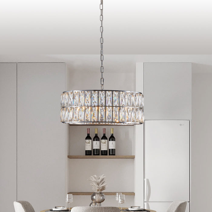 Modern Crystal Drum Chandelier Fixture with Metal Frame Large Contemporary Luxury Ceiling Lighting