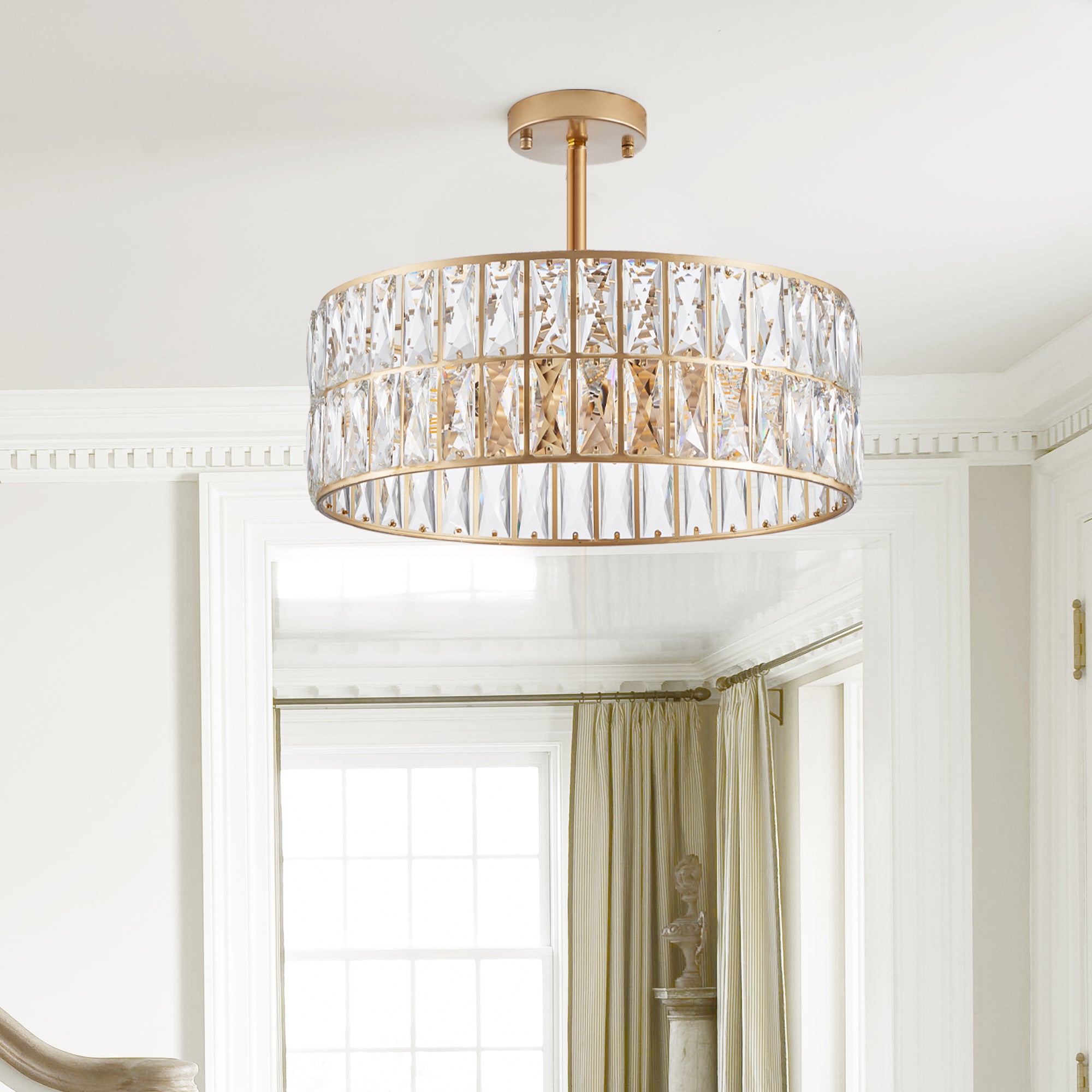 Modern Crystal Drum Chandelier Fixture with Metal Frame Large Contemporary Luxury Ceiling Lighting