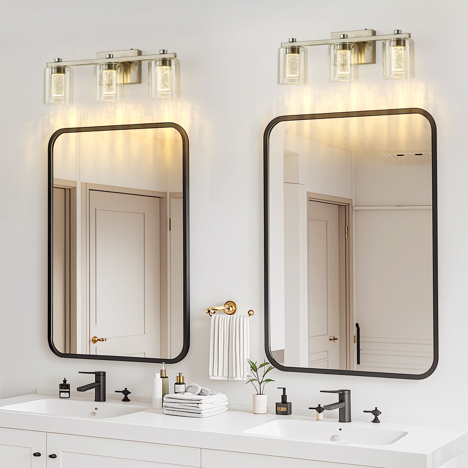 3-Light Bathroom Light Fixtures Crystal Brushed Nickel Over Mirror LED Vanity Lights Dimmable Wall Lamp - okeli lights