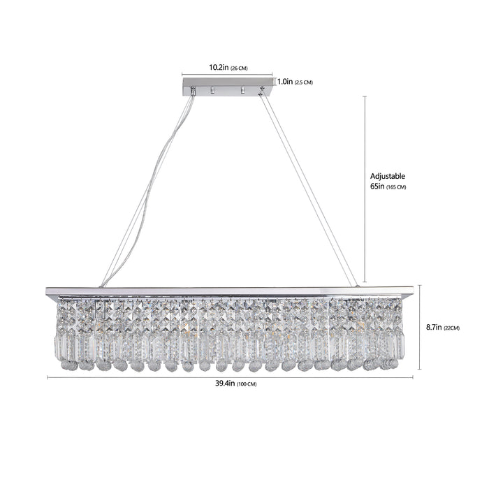Crystal Chandelier 8-Light White Rectangle Raindrop Contemporary Rectangular Fixture