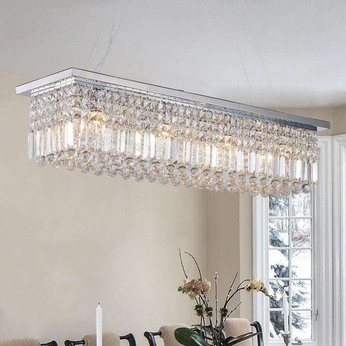 Crystal Chandelier 8-Light White Rectangle Raindrop Contemporary Rectangular Fixture
