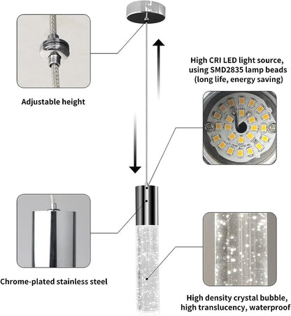 OKELI LED Bubble Crystal Kitchen Island Chrome Mini Pendant Lights 3-Pack - okeli lights