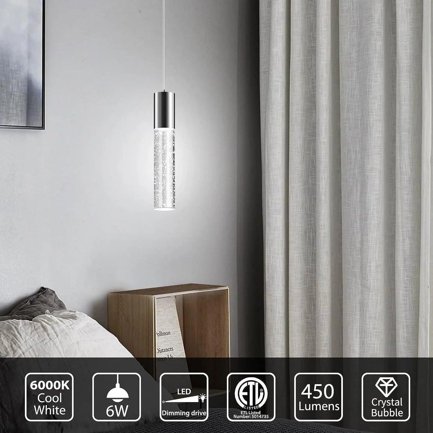 OKELI LED Bubble Crystal Kitchen Island Chrome Mini Pendant Lights 3-Pack - okeli lights