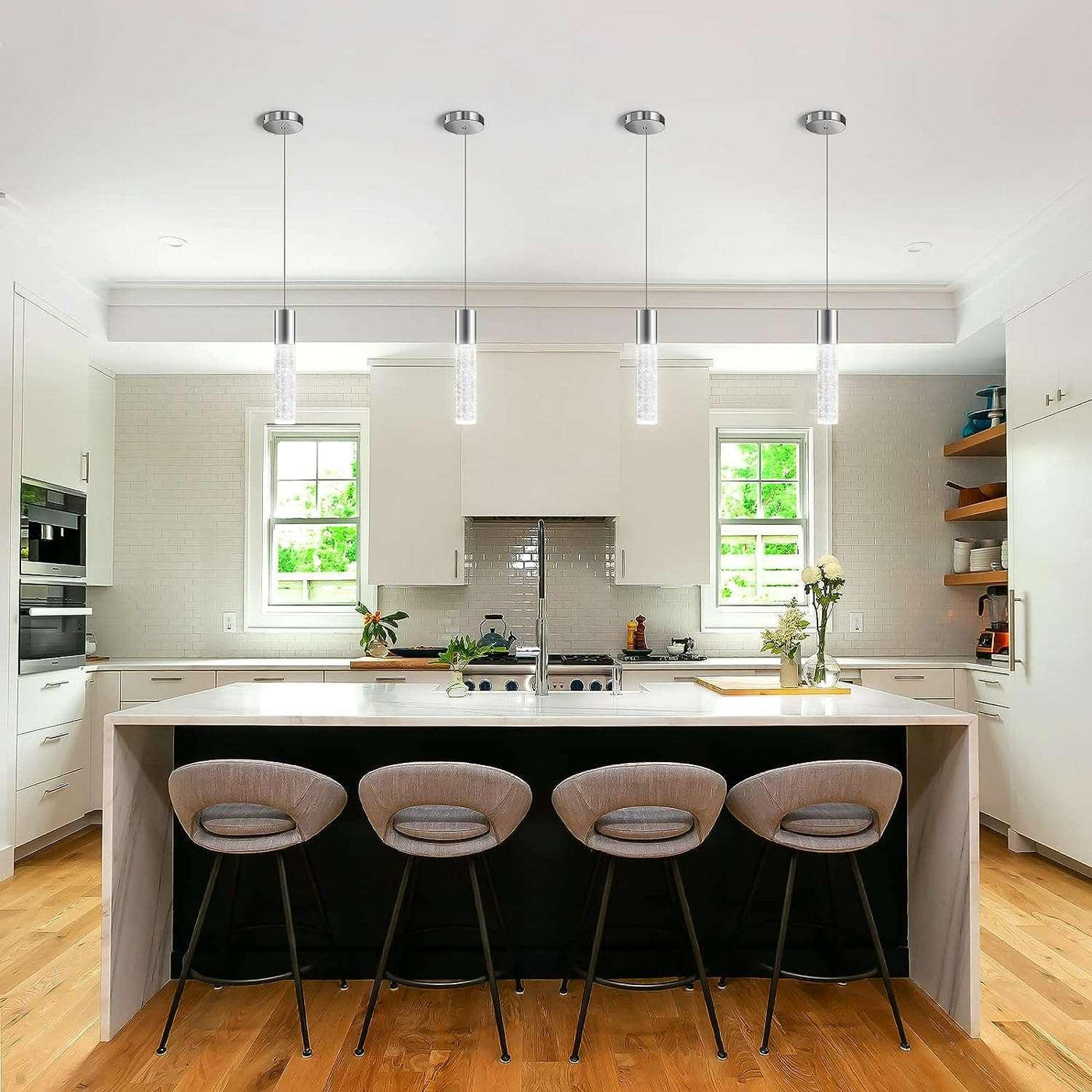 OKELI LED Bubble Crystal Kitchen Island Chrome Mini Pendant Lights, 3