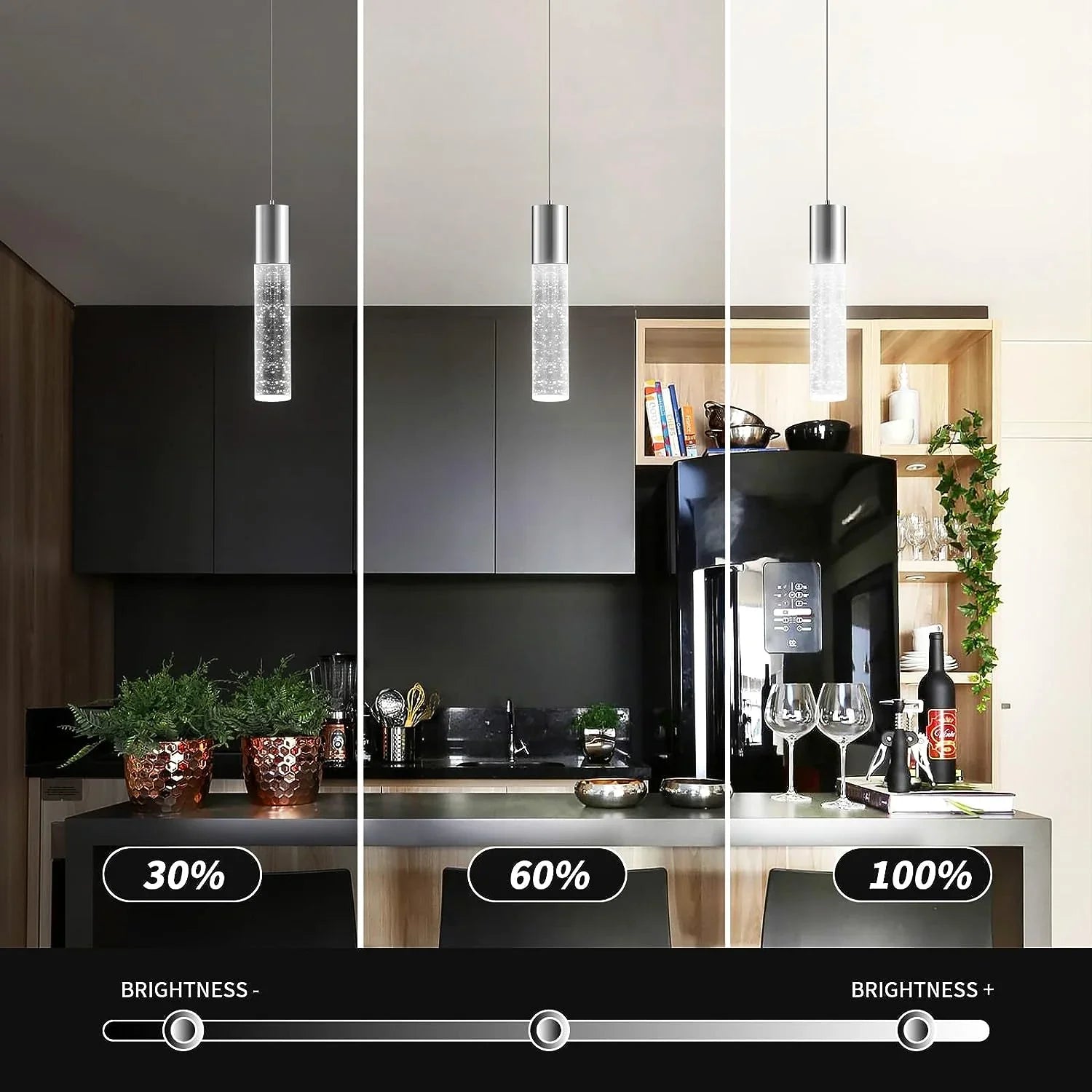 OKELI LED Bubble Crystal Kitchen Island Chrome Mini Pendant Lights 3-Pack - okeli lights
