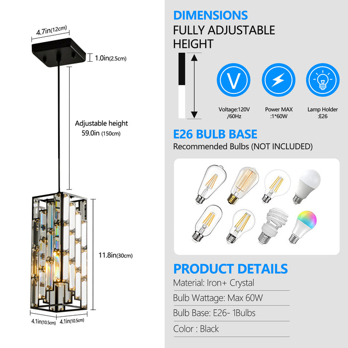 Modern Classic Crystal Pendant Light 3Pack Adjustable Hanging Ceiling Lamp with Crystal Prism Design - okeli lights