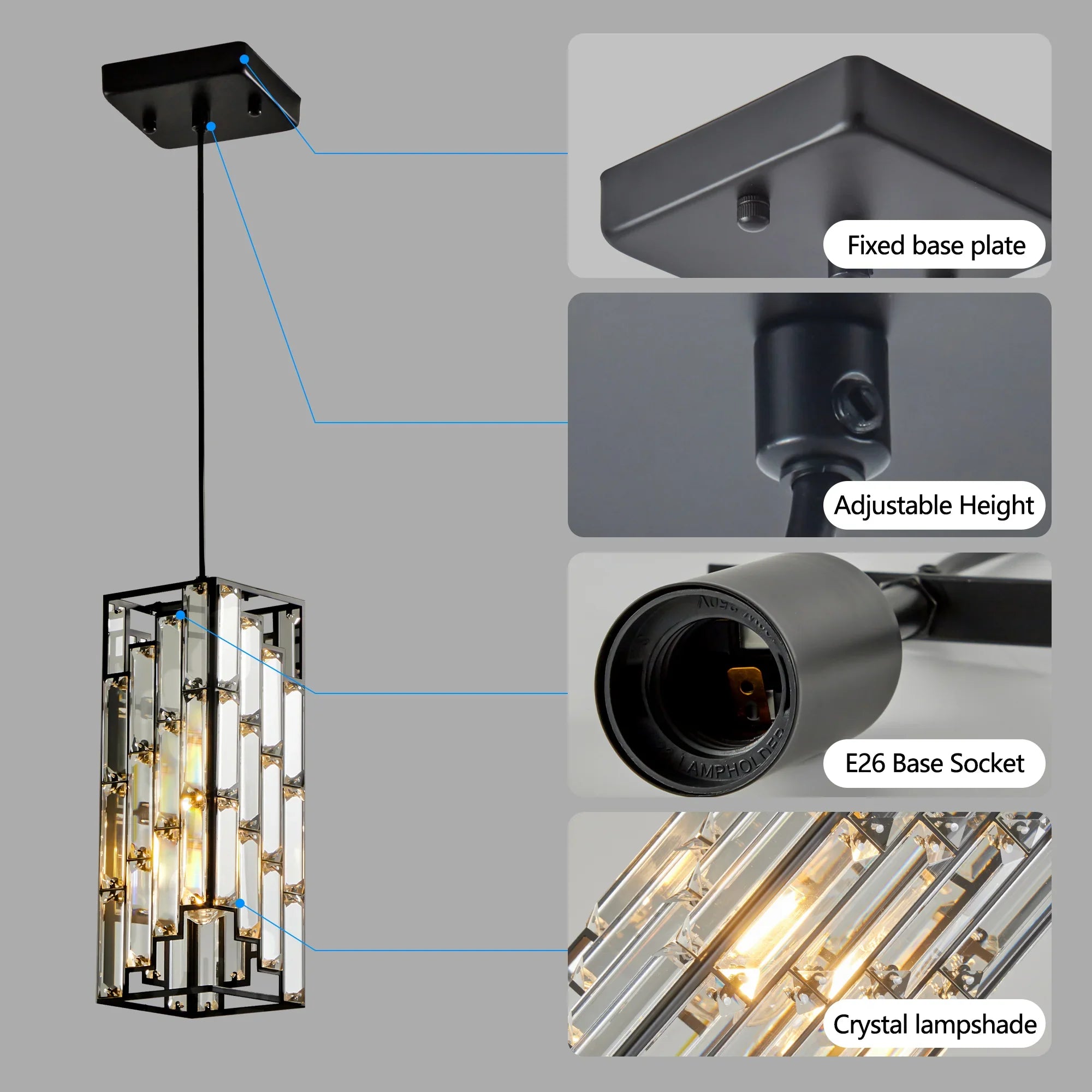 Modern Classic Crystal Pendant Light 3Pack Adjustable Hanging Ceiling Lamp with Crystal Prism Design - okeli lights