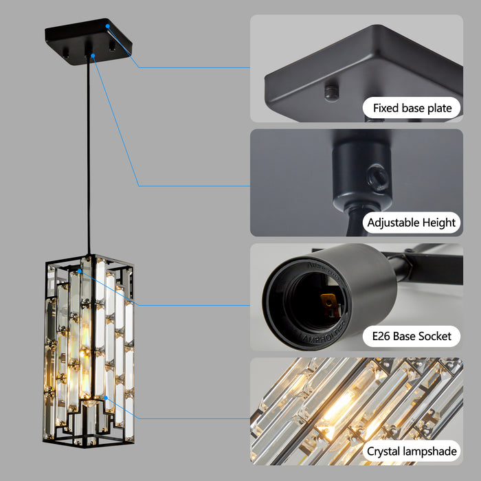 Modern Classic Crystal Pendant Light 3Pack Adjustable Hanging Ceiling Lamp with Crystal Prism Design - okeli lights